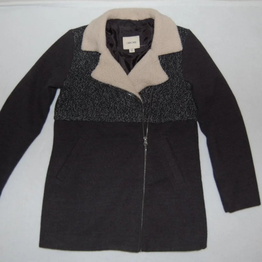 Cherokee Girls L (Bust:34"), Winter Coat with Off Center Zip Closure, Dark Gray - Picture 1 of 12